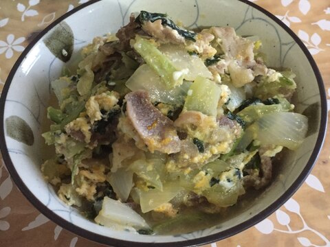 小松菜と豚肉の甘辛煮 卵とじ